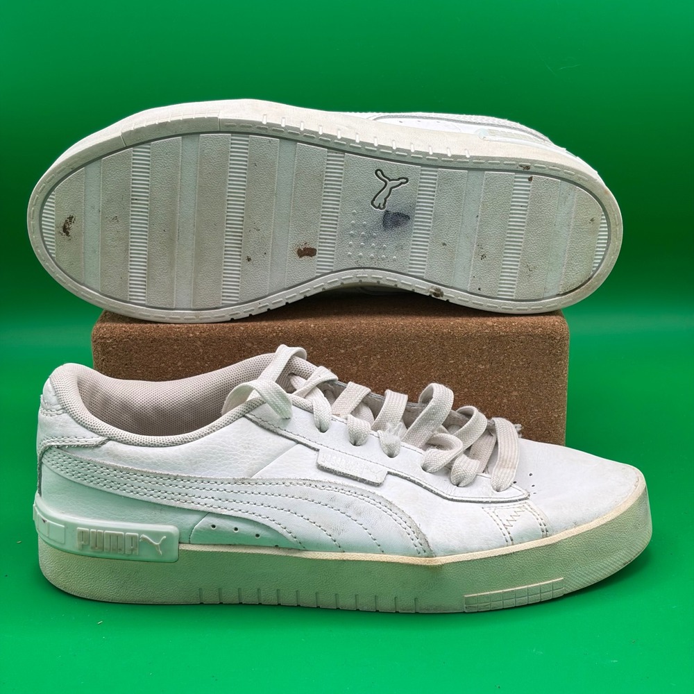Puma Jada Jr Kids 7C White Silver Leather Platform Casual Sneakers Shoes
